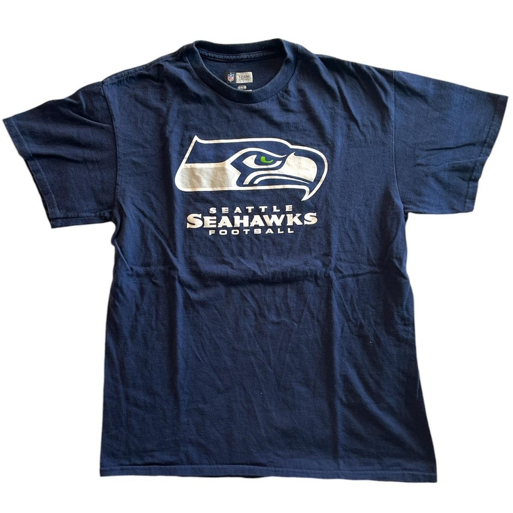 NFL Team Apparel Seattle Seahawks Football Graphic T-Shirt Navy Blue Mens Medium